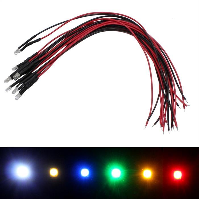 10x Superhelle LEDs 3mm für 24V 20cm Kabel 30° verschiedene Farben