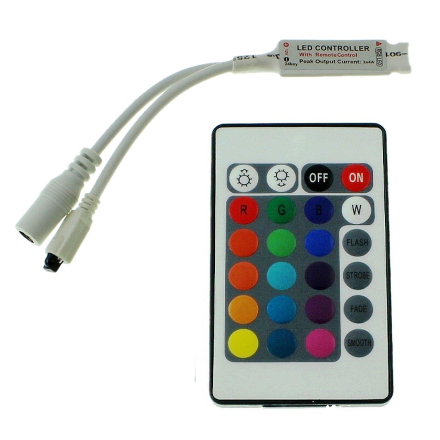 Mini RGB LED 24Key Controller 12V 72W for colour changing strips 4-Pin plug + play