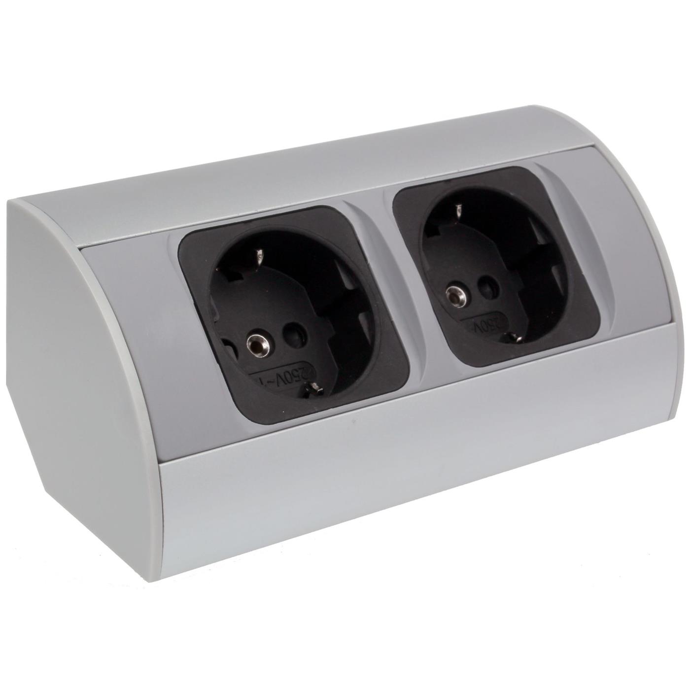 CornerBox 2x Protective contact Table Corner socket outlet Table socket outlet IP20 Aluminium