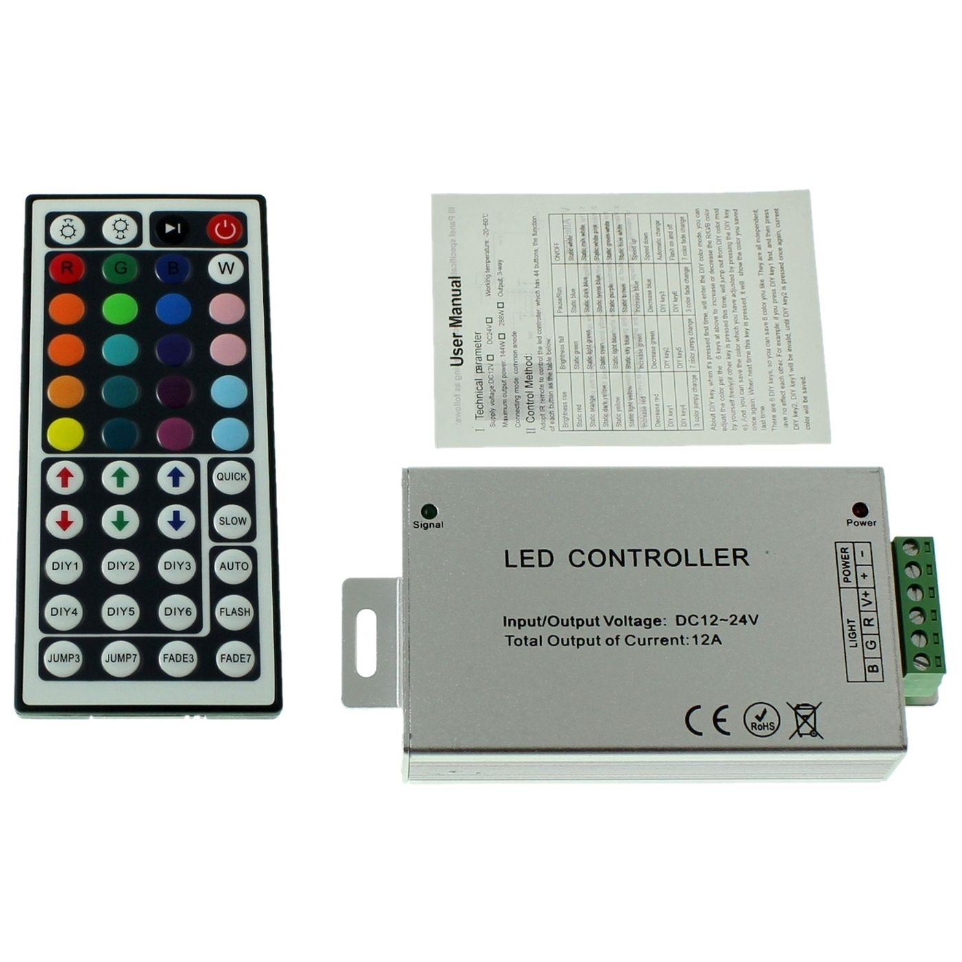 RGB LED 44Key Controller 12...24V 144W für Farbwechsel Streifen 4-Pin