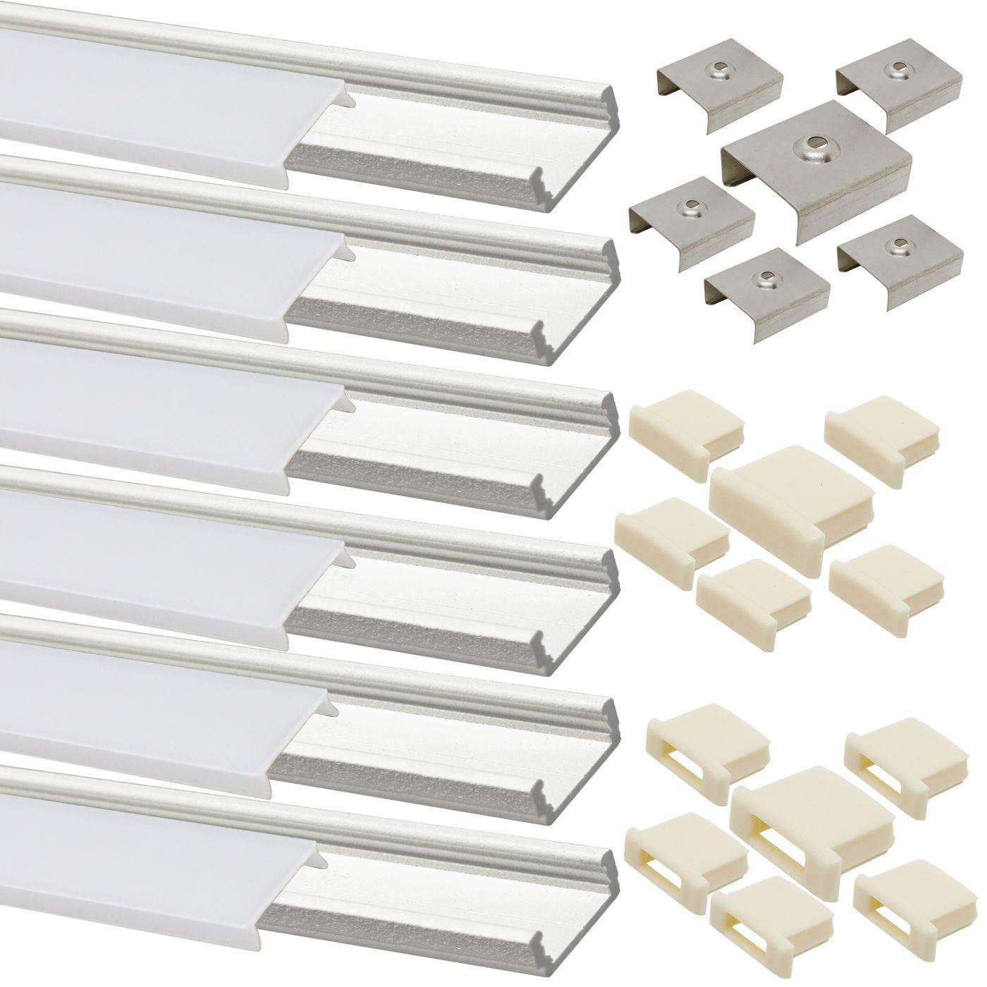 LED surface mount profile set 6m aluminum White matte cover + Accessories 12mm strip