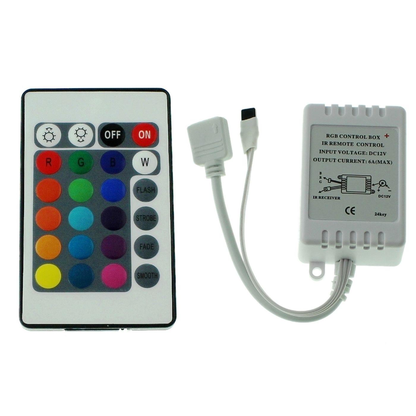 RGB LED 24Key Controller 12V 72W for colour changing strips 4-Pin plug + play