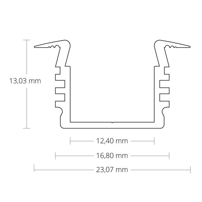 1m LED profile PL3 Silver 23,1x13mm Aluminium Installation profile for 12mm LED strips