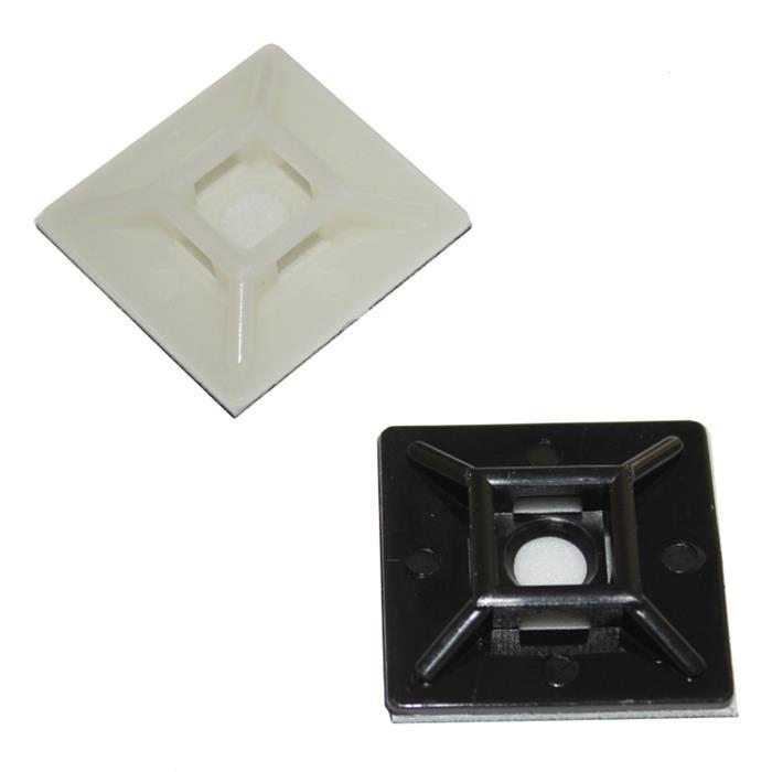 100x Adhesive socket for Cable tie 28x28mm White natural Self-adhesive