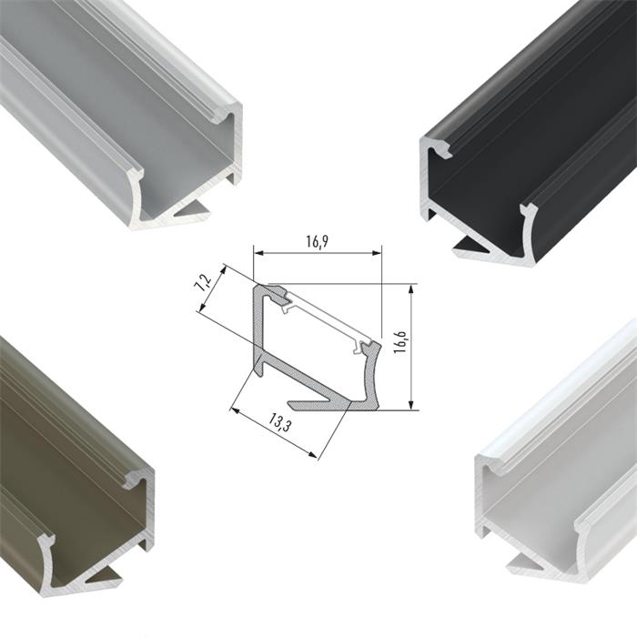 1m LED profile H Silver 17x17mm Aluminium 30° 60° Corner profile for 12mm LED strips