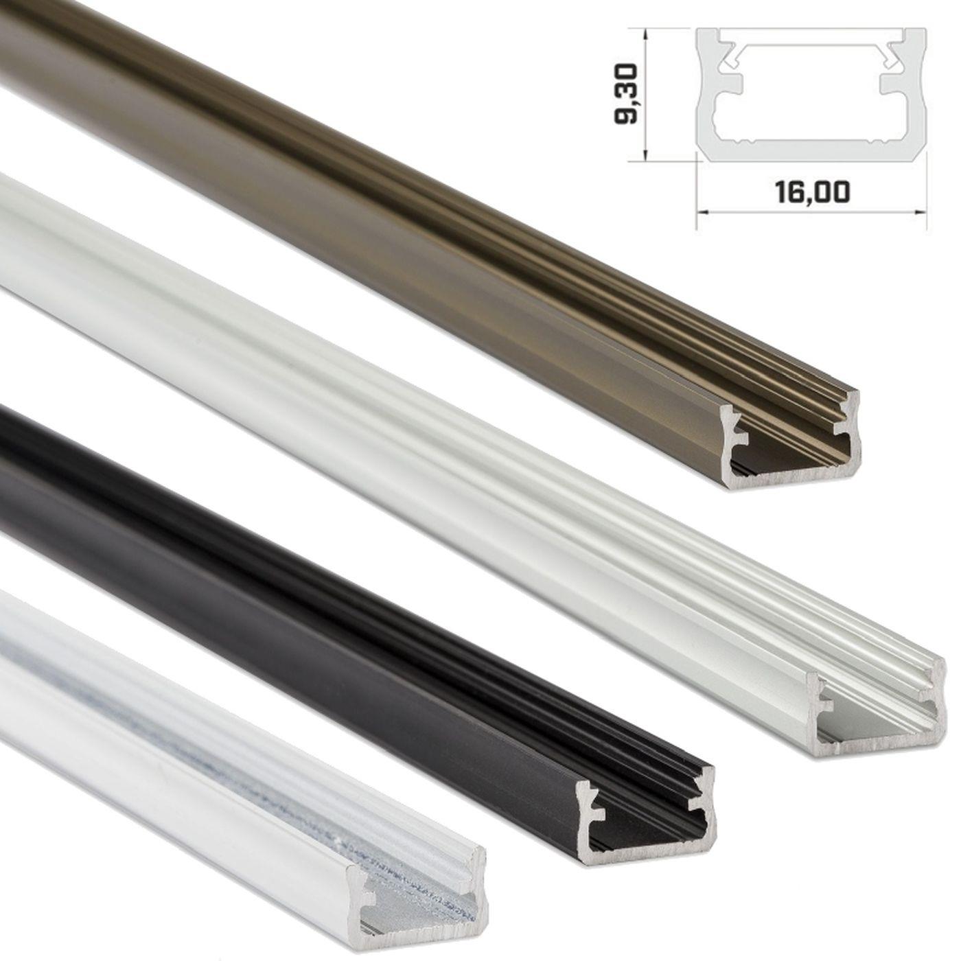 1m LED Profil A 16x9,3mm Aluminium Aufbauprofil für 12mm LED Streifen