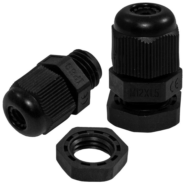 10x Cable gland M12 black IP67 metric 3-6,5mm