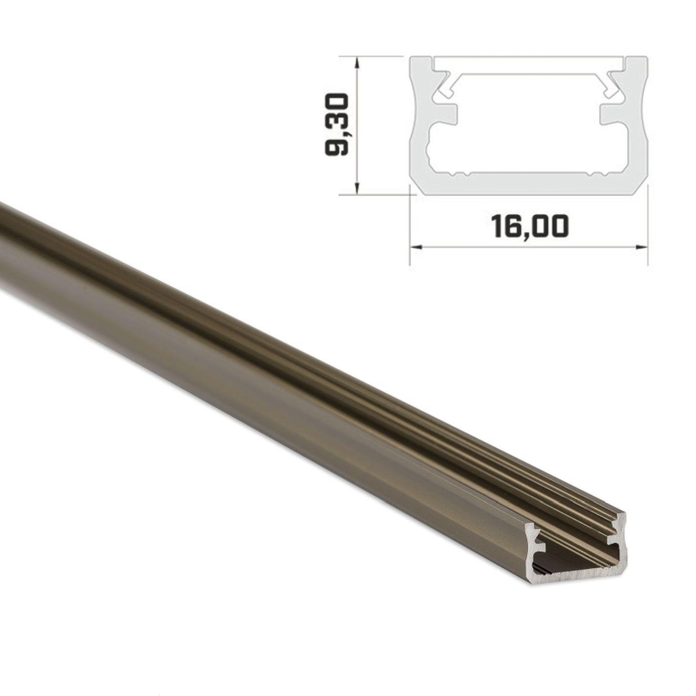 1m LED profile A Inox 16x9,3mm Aluminium Mounting profile for 12mm LED strips