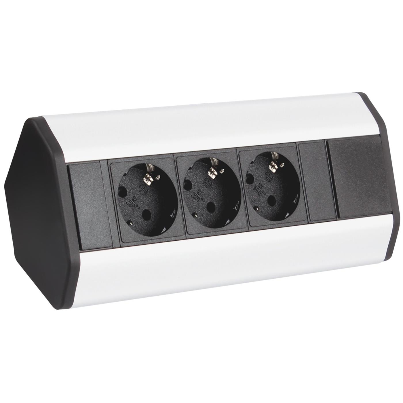 CornerBox 3x Protective contact Table Corner socket outlet Table socket outlet Aluminium