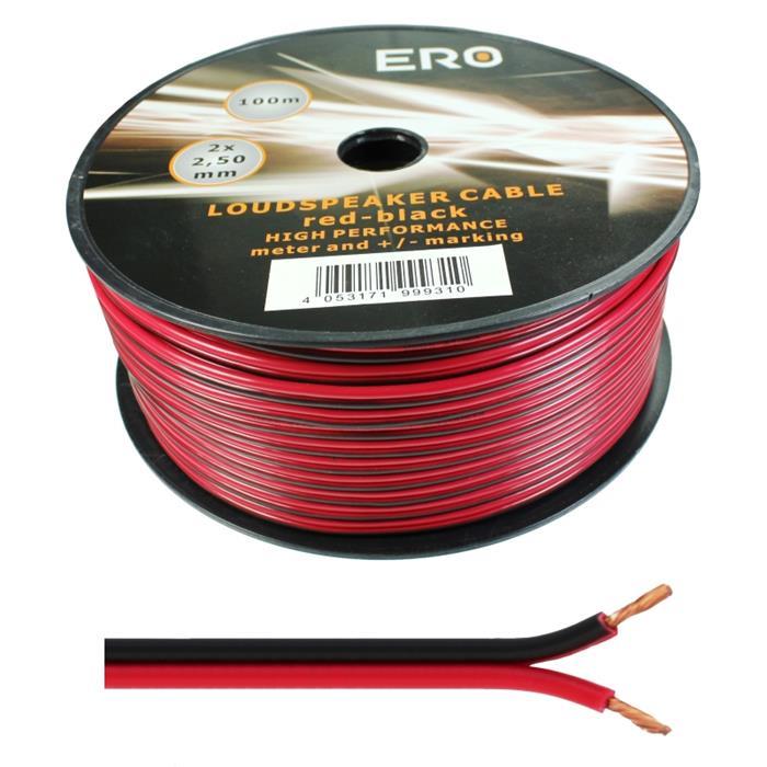100m Speaker cables 2x 2,5mm² Red Black Audio cable Box housing cable