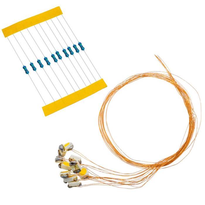 10x Superbright LEDs SMD 3528 Warm White with Enamelled copper wire 20cm + 12V Series resistor