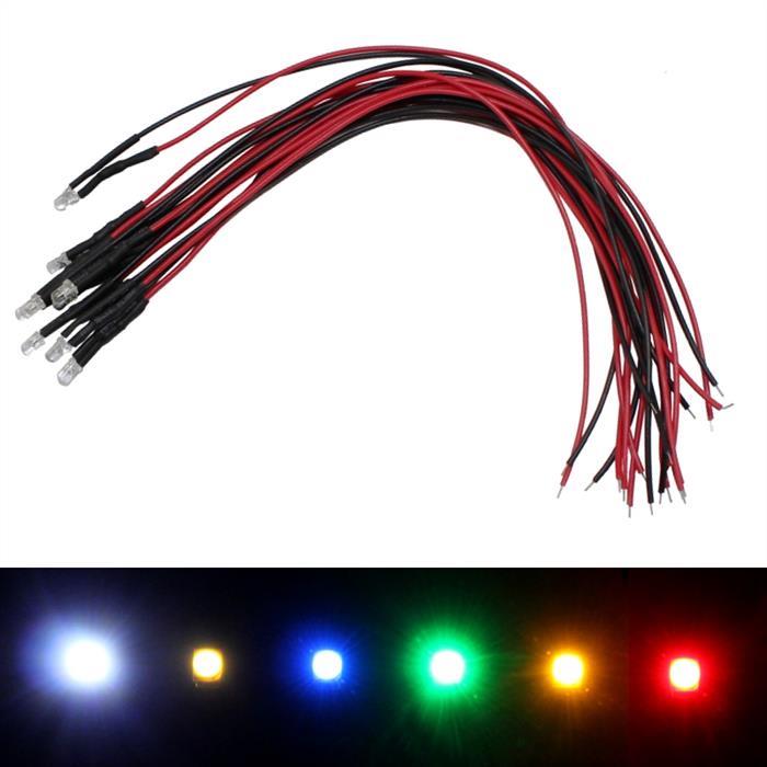 5x Superhelle LEDs 3mm für 12V 20cm Kabel 30° verschiedene Farben