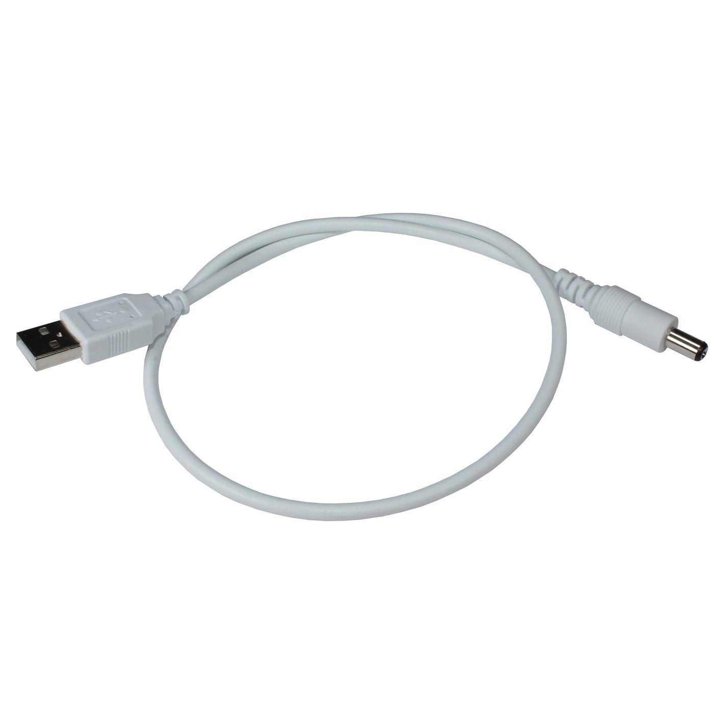 USB Kabel -> DC Stecker 50cm USB A + DC Stecker 5,5/2,1mm Weiß
